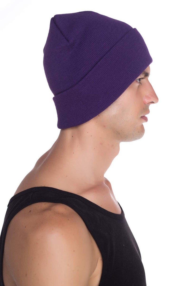 Top Level Unisex Cuffed Plain Skull Beanie Toboggan Knit Hat/Cap, Purple - Image 5